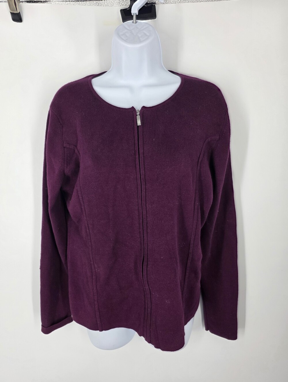 August Silk Purple Full Zip Cardigan Sweater Knit Medium